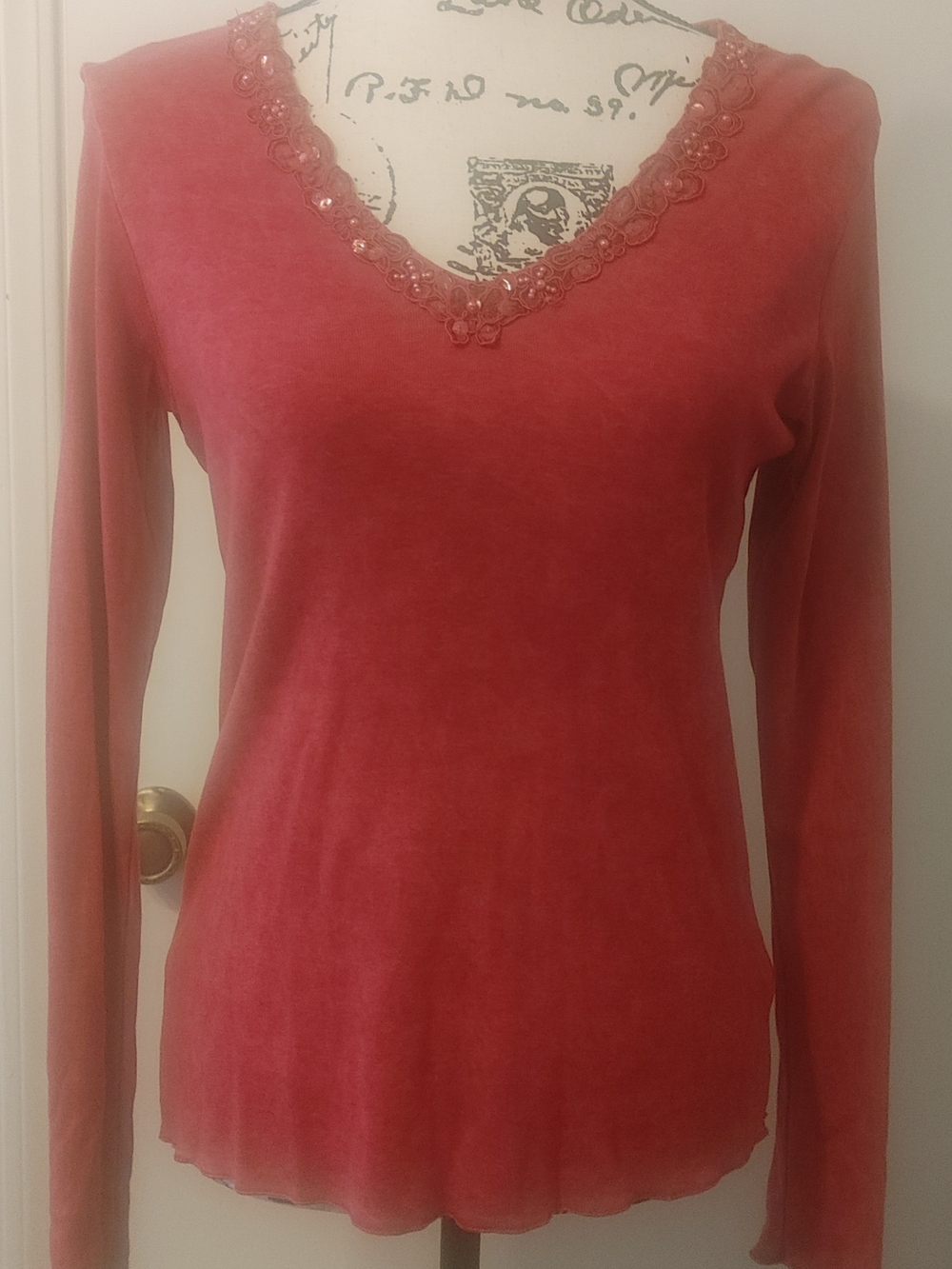 XCIT U.S.A. Rose Red Embellished Long Sleeve Tee